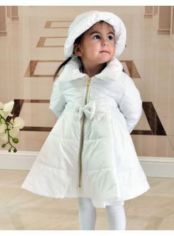 Manteau long blanc petit fille pour cérémonie baptême hiver
