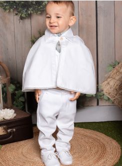 Tenue de baptême garçon avec cape et pantalon blanc