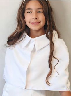 cape blanche courte et col large pour baptême et communion fille et garçon