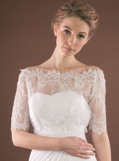 Boléro dentelle mariée manche courte Blanc 38