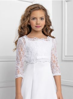 bolero fille dentelle lacets dans le dos blanc pour mariage ou cérémonie