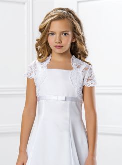 Boléro fille en dentelle manches courtes blanc mariage cérémonie