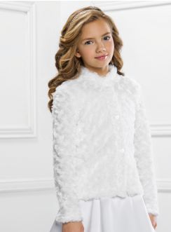 Veste communion fille hiver en fourrure blanche