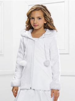 manteau cérémonie hiver fille blanc communion baptême mariage