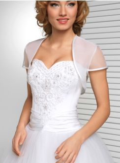 Boléro de mariée en organza manches courtes blanc