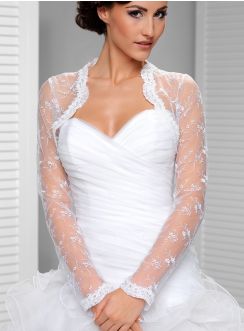 Boléro de mariée blanc en dentelle manches longues