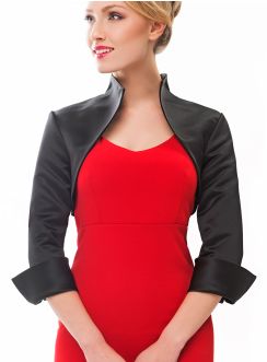 Boléro noir en satin manches longues pour femme