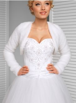 Boléro femme mariage blanc fausse fourrure court manches longues