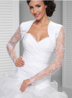 Boléro de mariée organza brodé doublé satin et manches longues