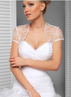 boléro de mariée pas cher pour l'été en dentelle blanche