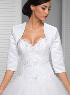 bolero satin femme blanc manche 3/4