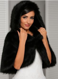 Cape fausse fourrure noire capuche - achat en ligne