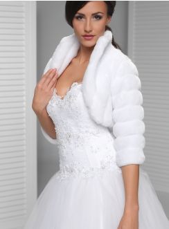 Boléro femme fausse fourrure côtelé court manches 3/4