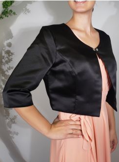 Veste satin noir pour femme manches 3/4