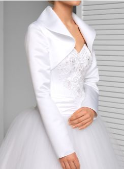 Boléro de mariée en satin blanc ou ivoire manches longues