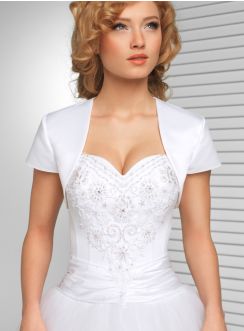 boléro mariage femme manches courte satin blanc