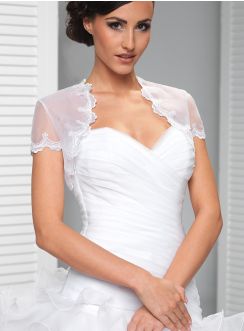 Boléro femme mariage blanc court manches courtes organza dentelle
