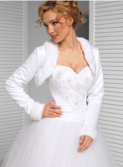 boléro mariage femme manches longues satin et fourrure blanche