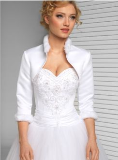 Boléro de mariage pour femme satin avec touche de fourrure - Boutique Mariage