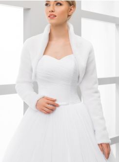 Boléro mariage cérémonie femme fausse fourrure court manches longues.