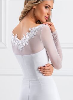 Haut bustier mousseline et dentelle manches longues blanc