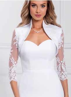 Boléro mariée court femme satin et dentelle blanc