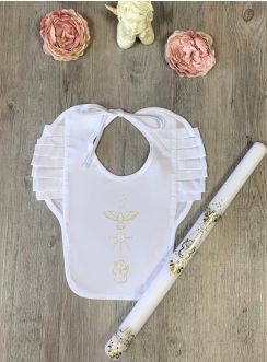 Bougie + bavoir Baptême collection " bébé et Colombe "