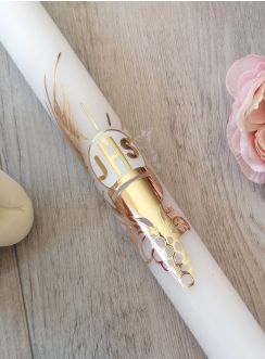 Cierge communion hostie personnalisé et blé couleur or