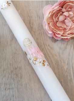 bougie baptême bébé rose et or personnalisable