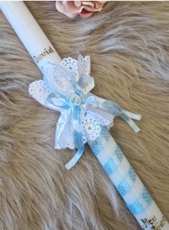 Bougie de baptême avec ruban bleu pour garçon