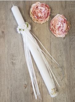 bougie baptême + noeud de fleurs