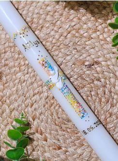 Cierge pour célébration religieuse chrétienne. Croix peinte et personnalisable