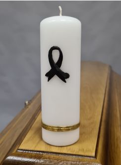 Bougie blanche deuil ruban noir personnalisable