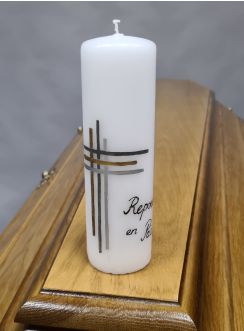 Bougie deuil  Repose en Paix" avec Croix Moderne personnalisable"