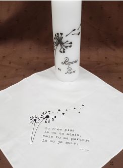 Set mouchoir avec phrase + bougie fleur deuil