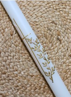 Cierge baptême croix et rameau - Personnalisable rose