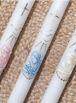 Cierge baptême Vierge et l'enfant colombe et croix