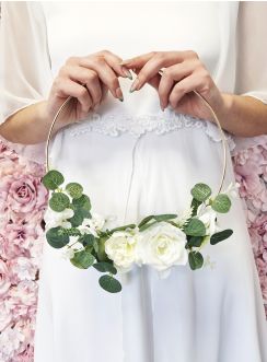 Bouquet de mariée sur anneau | Fleurs en tissu & feuillage