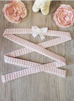 ceinture cortège petite fille coton gaufrée blanche cérémonie rose