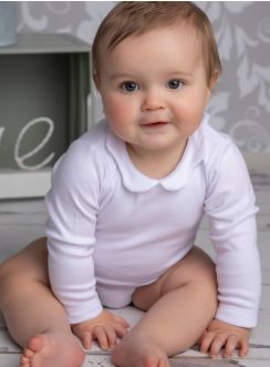 body polo blanc fille manches longues col claudine