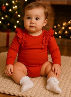 Body bébé froufrou rouge manches longue