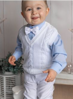 Tenue baptême blanche petit garçon chemise bleu ciel