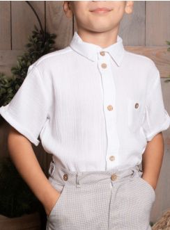 Chemise cérémonie garçon coton gaze blanc