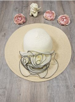 Chapeau mariage femme fleur tissu beige