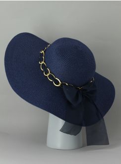 chapeau mariage bleu marine femme bord large ruban