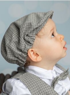 Casquette petit garçon pied de poule marron gavroche