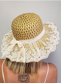 Chapeau mariage bohème femme paille et dentelle