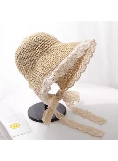 Chapeau mariage enfant paille et dentelle beige