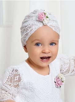 Bonnet turban dentelle pour bébé fille
