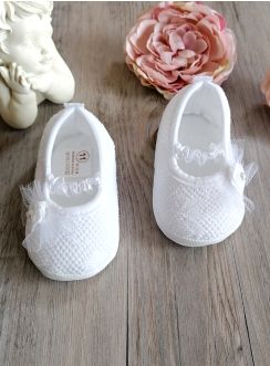 Chaussons baptême ballerine dentelle bébé fille blanche